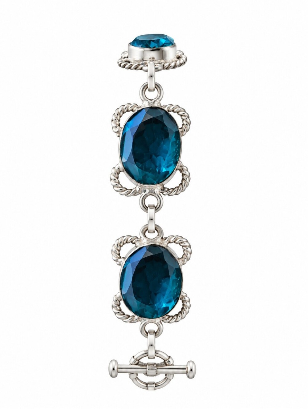Silver Deep Teal Large Gemstone Bracelet